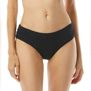 MICHAEL Michael Kors Shirred Side Bikini Bottom Black Size L NWT